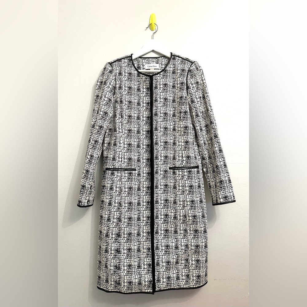 Long Black & White Plaid Calvin Klein Topper Jacket